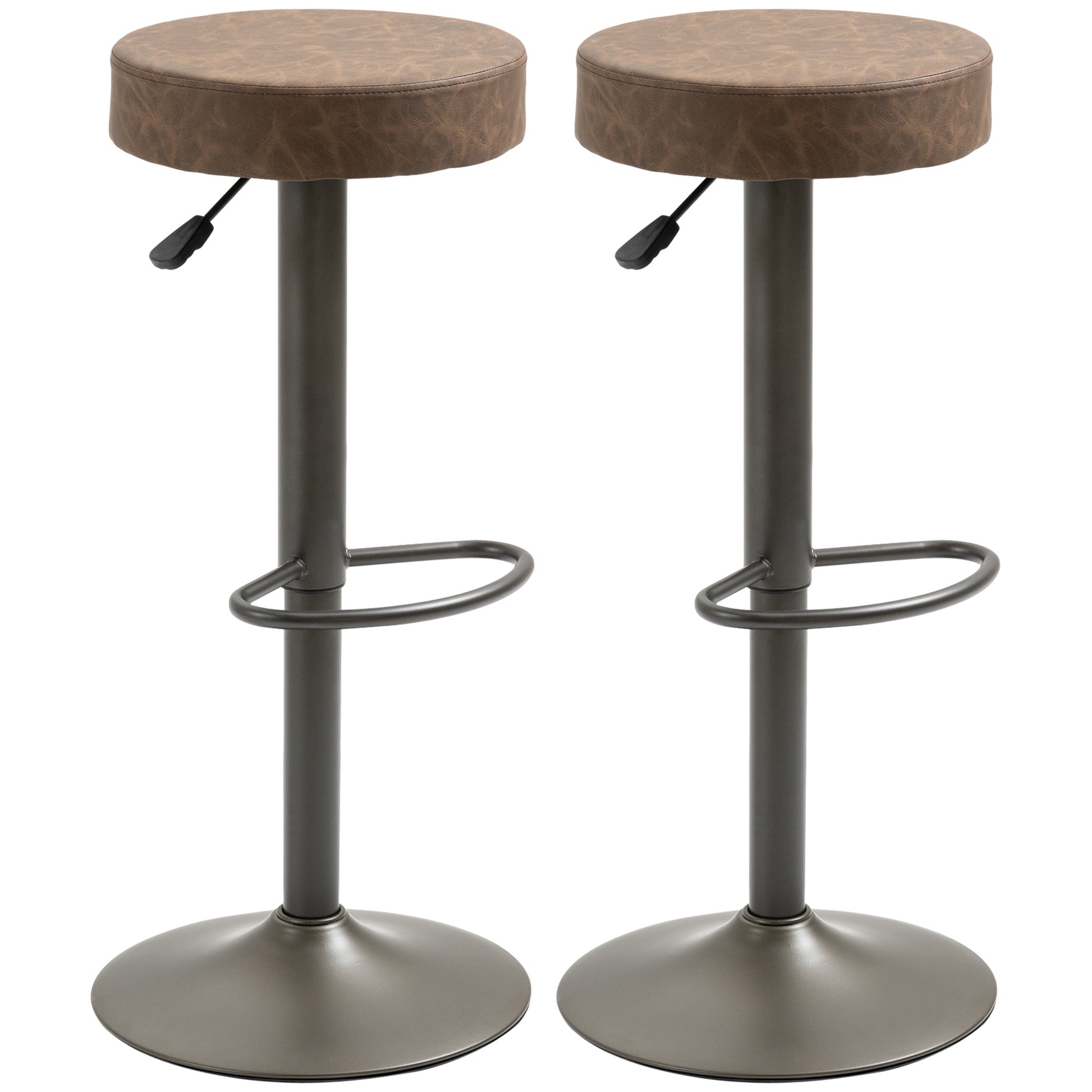 Set of 2 Bar Stools with Footrest, Swivel Kitchen Stools, Adjustable Height, 35x36x64-85cm, Soft Brown