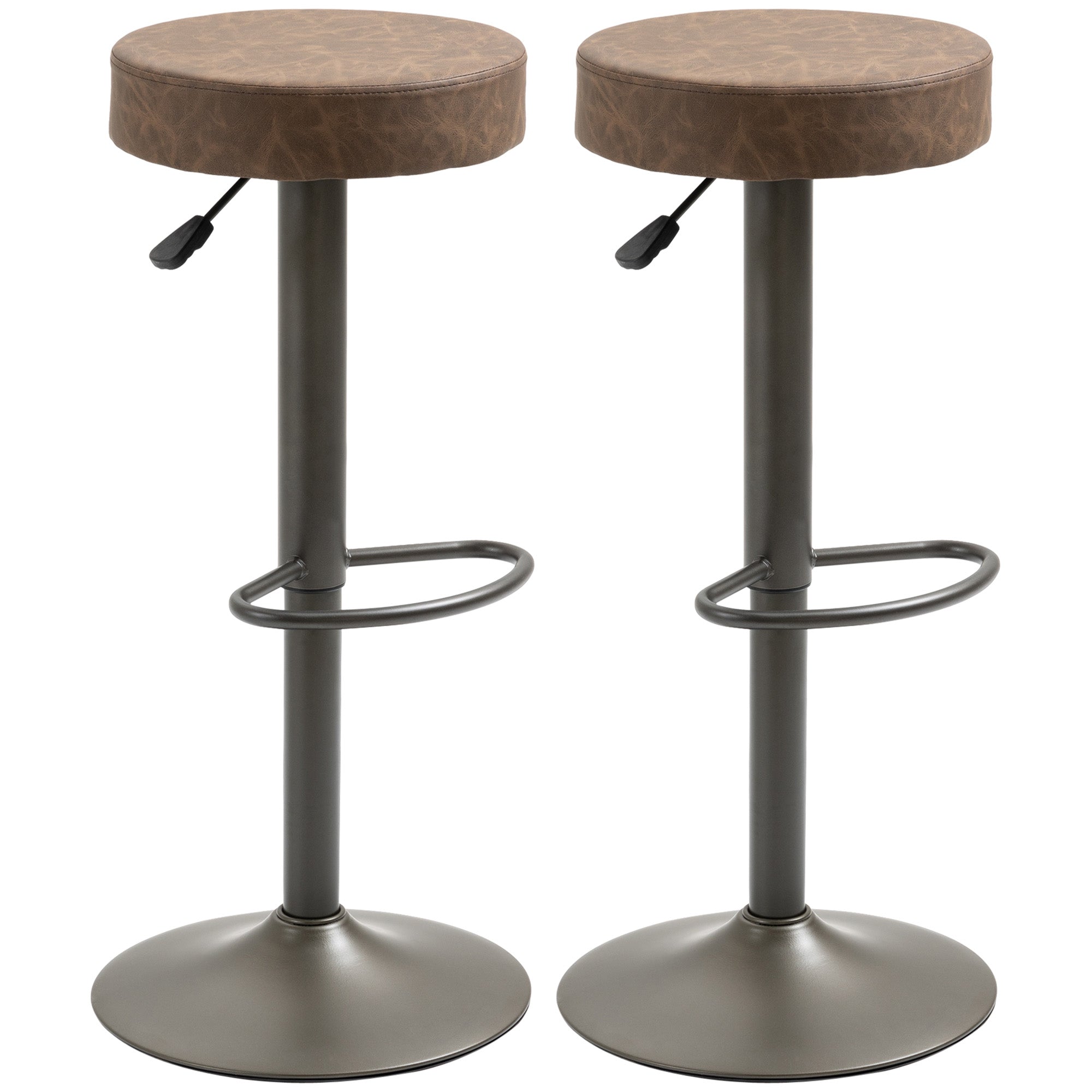 Set of 2 Bar Stools with Footrest, Swivel Kitchen Stools, Adjustable Height, 35x36x64-85cm, Soft Brown