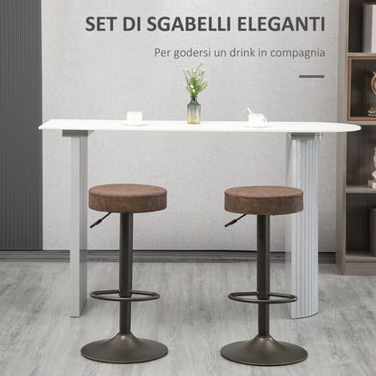 Set of 2 Bar Stools with Footrest, Swivel Kitchen Stools, Adjustable Height, 35x36x64-85cm, Soft Brown