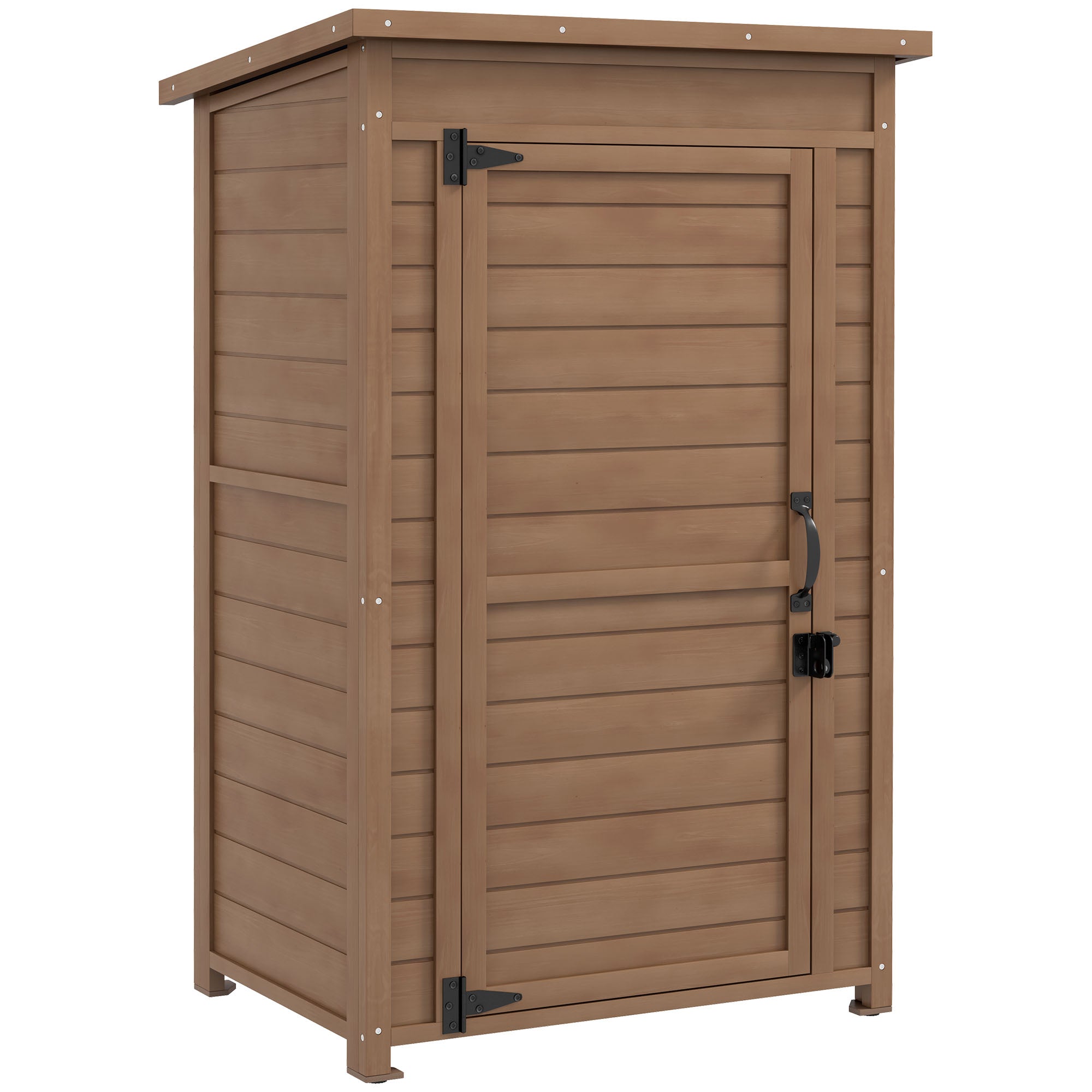 Outdoor Cabinet with Adjustable Shelf and Sloping Roof, Garden Wooden Cabinet with Latch, 75x56x117cm, Brown