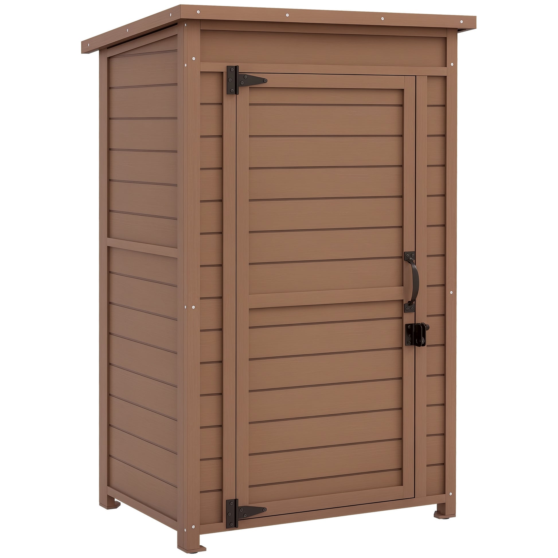 Outdoor Cabinet with Adjustable Shelf and Sloping Roof, Garden Wooden Cabinet with Latch, 75x56x117cm, Brown