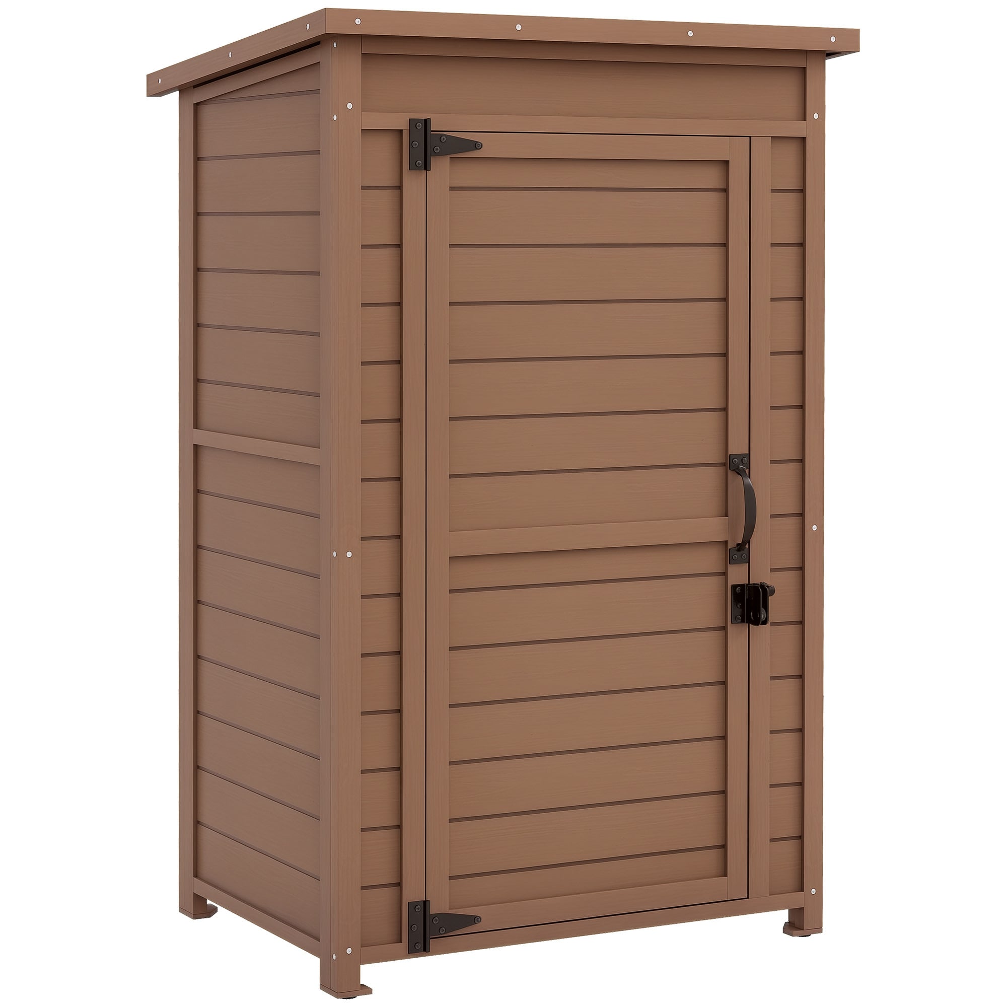 Outdoor Cabinet with Adjustable Shelf and Sloping Roof, Garden Wooden Cabinet with Latch, 75x56x117cm, Brown
