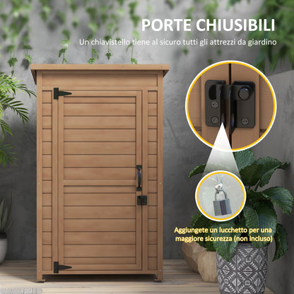 Outdoor Cabinet with Adjustable Shelf and Sloping Roof, Garden Wooden Cabinet with Latch, 75x56x117cm, Brown
