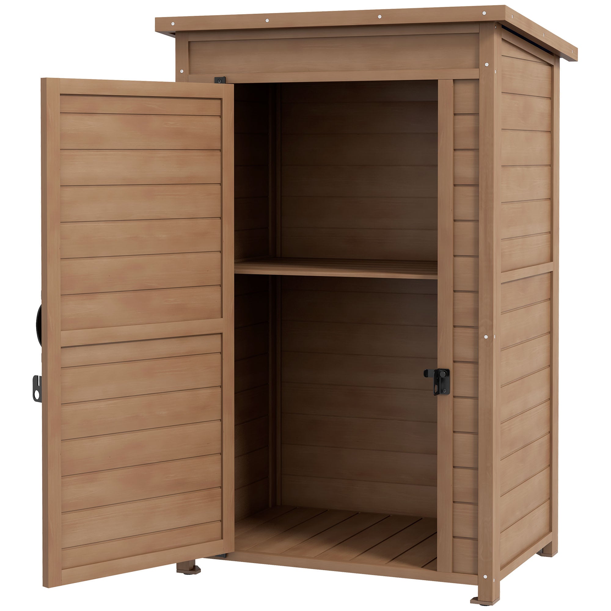 Outdoor Cabinet with Adjustable Shelf and Sloping Roof, Garden Wooden Cabinet with Latch, 75x56x117cm, Brown