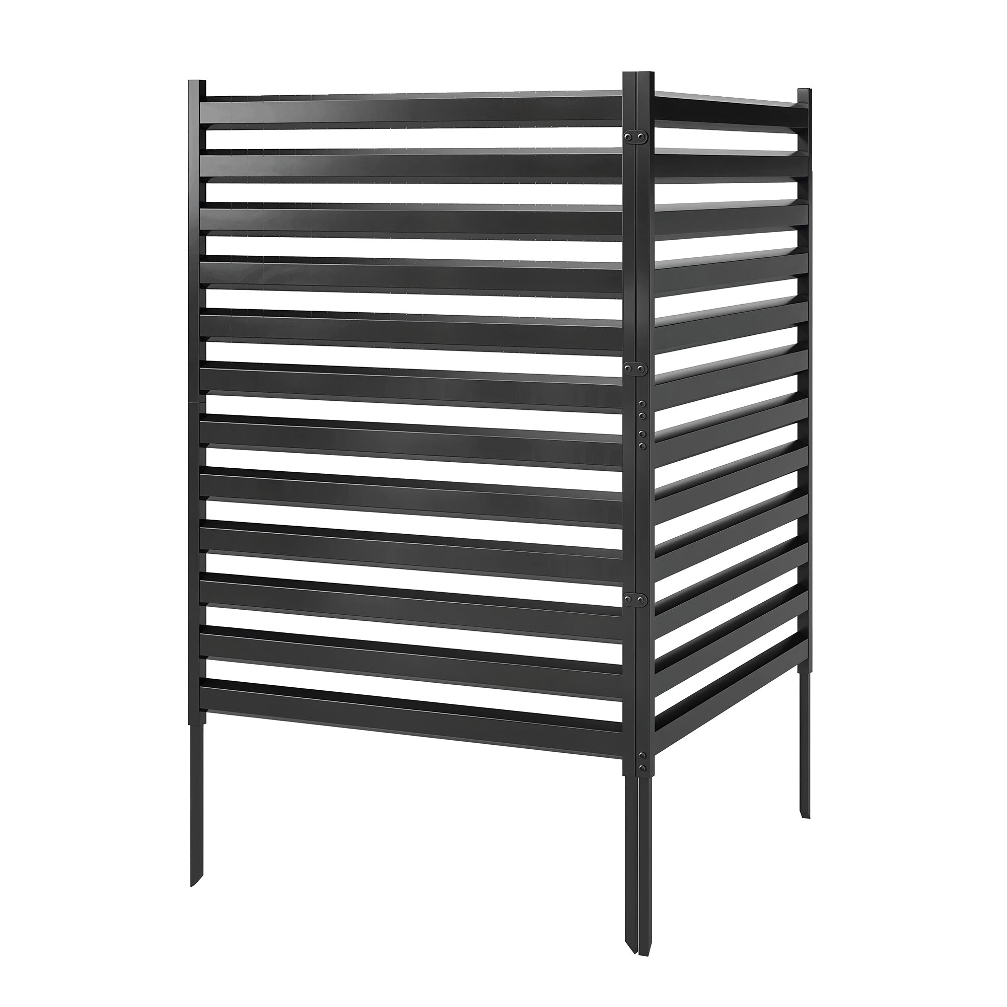 Garden Fence 2 Panels 59.8 x 35.8 in Metal Privacy Fence with Posts & End Caps, Plug-In Decorative Rust-Resistant Outdoor Panels for Trash, Pool, No-Dig Installation, Black