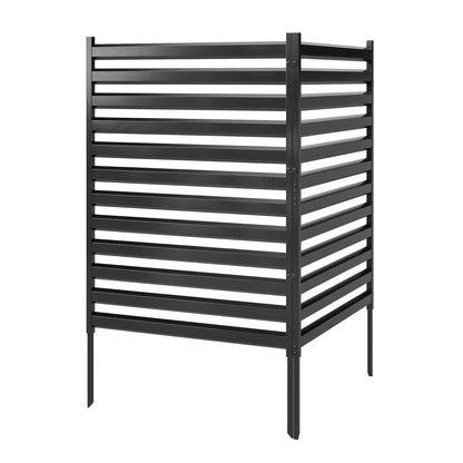 Garden Fence 2 Panels 59.8 x 35.8 in Metal Privacy Fence with Posts & End Caps, Plug-In Decorative Rust-Resistant Outdoor Panels for Trash, Pool, No-Dig Installation, Black