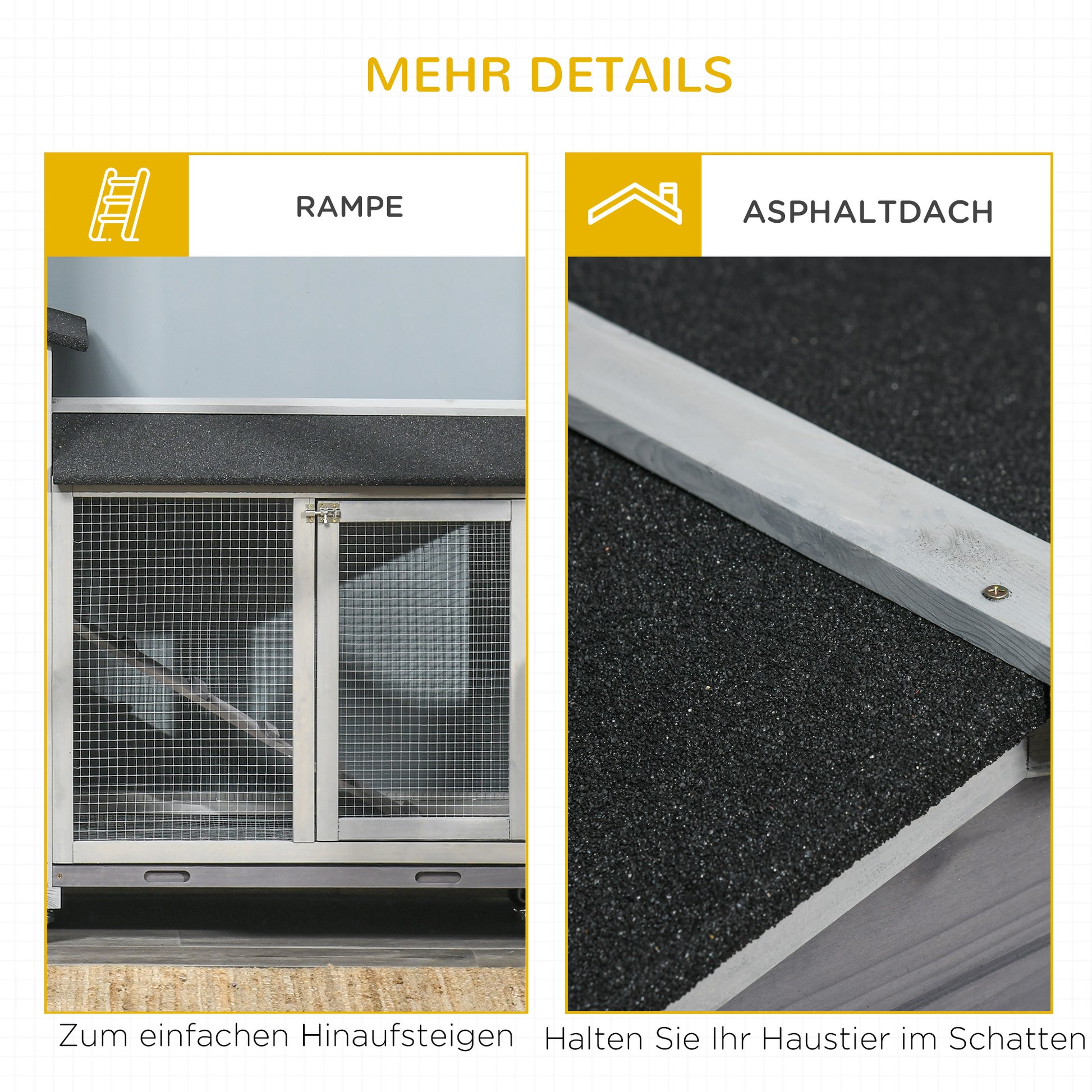 Small Animal Hutch with Wheels Dwarf Rabbit Hutch Outdoor Run Asphalt Roof Small Animal House Dwarf Rabbit Run Double-Story Fir Wood Steel Gray 157.4 x 53 x 99.5 cm