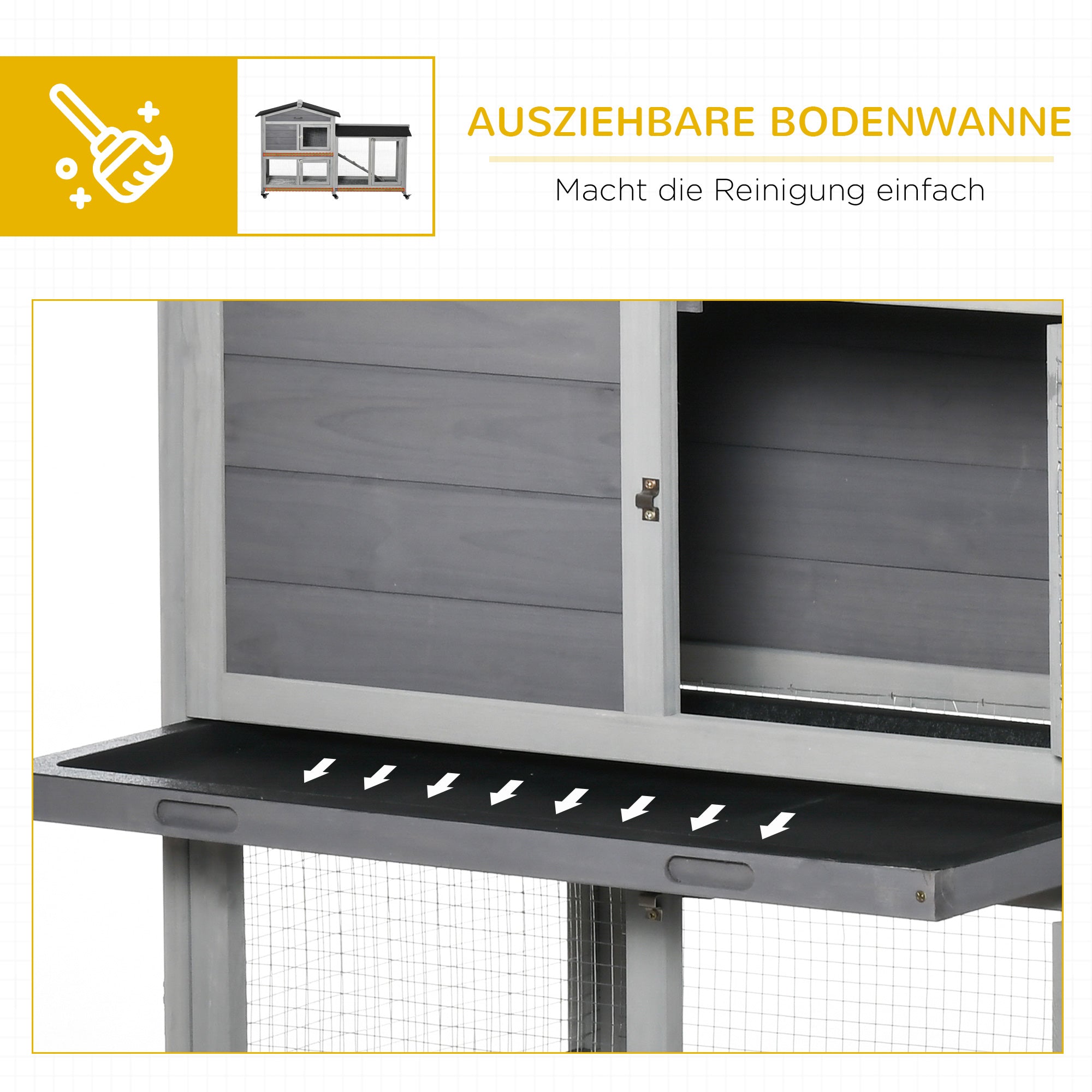 Small Animal Hutch with Wheels Dwarf Rabbit Hutch Outdoor Run Asphalt Roof Small Animal House Dwarf Rabbit Run Double-Story Fir Wood Steel Gray 157.4 x 53 x 99.5 cm