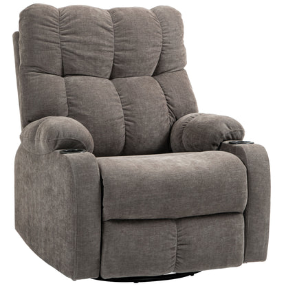 Recliner Chair TV Chair with Reclining Function, Rocking Function, Swivel TV Chair with Footrest, Pocket Spring Core, and Cup Holder, for Living Room, Light Brown