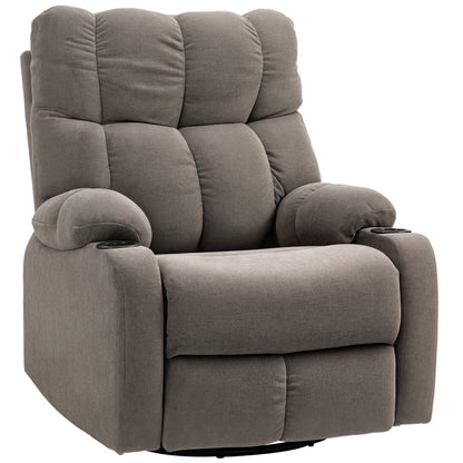 Recliner Chair TV Chair with Reclining Function, Rocking Function, Swivel TV Chair with Footrest, Pocket Spring Core, and Cup Holder, for Living Room, Light Brown