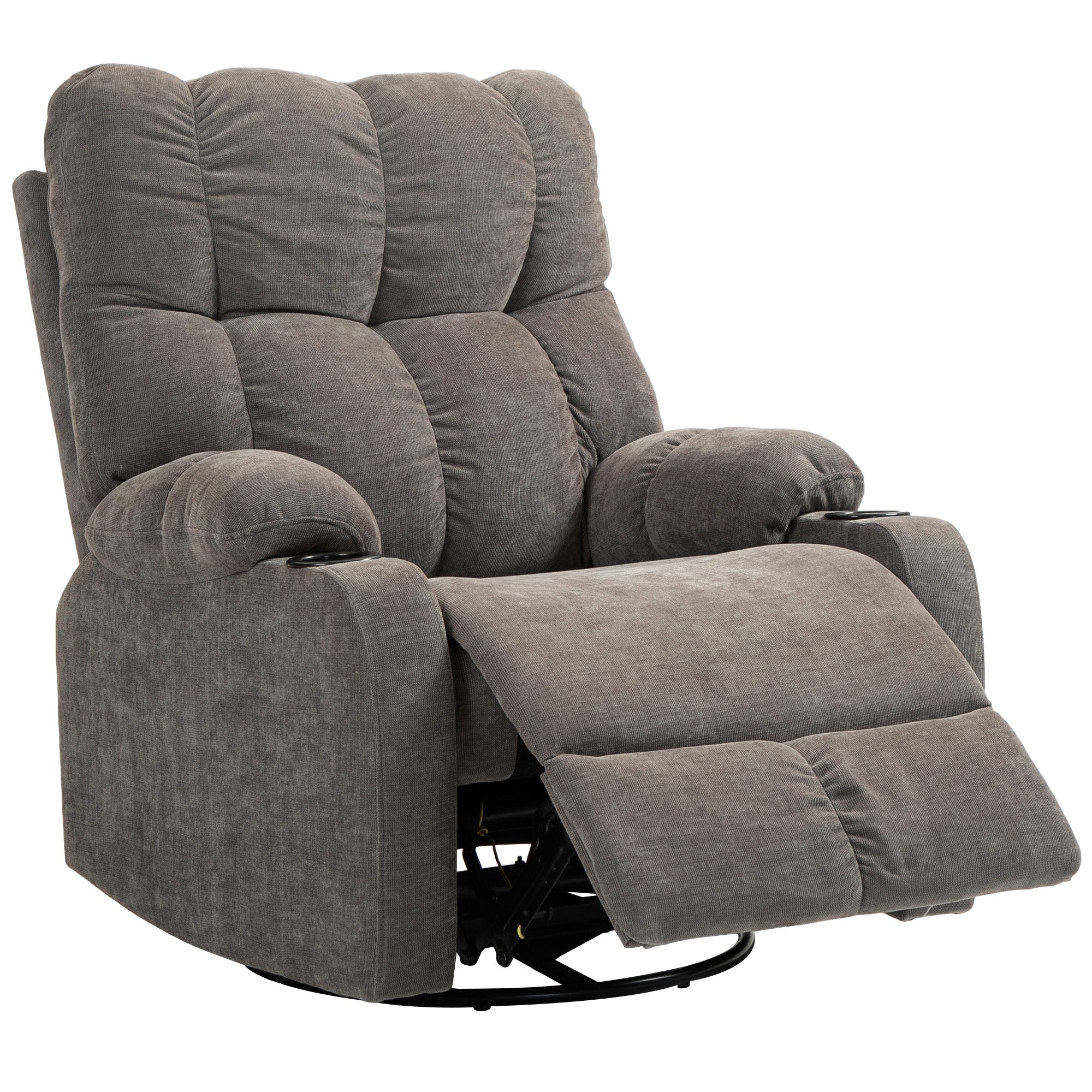 Recliner Chair TV Chair with Reclining Function, Rocking Function, Swivel TV Chair with Footrest, Pocket Spring Core, and Cup Holder, for Living Room, Light Brown