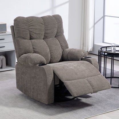 Recliner Chair TV Chair with Reclining Function, Rocking Function, Swivel TV Chair with Footrest, Pocket Spring Core, and Cup Holder, for Living Room, Light Brown