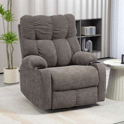 Recliner Chair TV Chair with Reclining Function, Rocking Function, Swivel TV Chair with Footrest, Pocket Spring Core, and Cup Holder, for Living Room, Light Brown