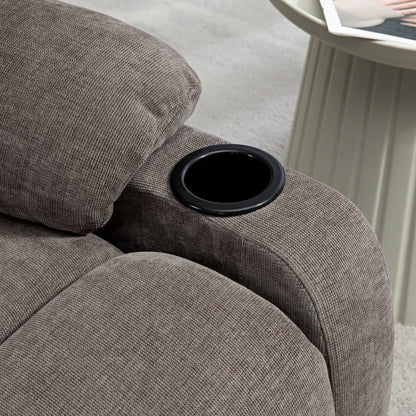 Recliner Chair TV Chair with Reclining Function, Rocking Function, Swivel TV Chair with Footrest, Pocket Spring Core, and Cup Holder, for Living Room, Light Brown