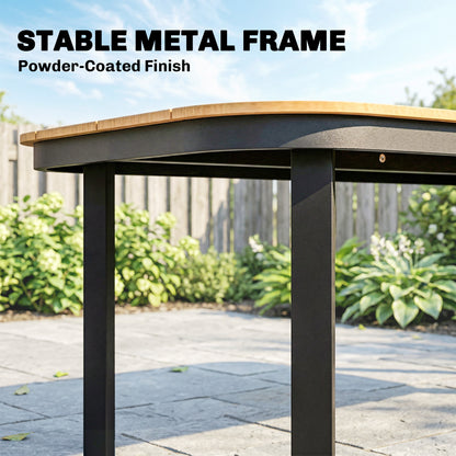 6-Person Outdoor Dining Table — WPC Slatted Top, Metal Frame, Brown, 61 x 34.6 x 28.3 in