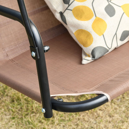 2-Seater Hollywood Swing Chair Outdoor Sun Lounger UV-Resistant High-Quality Metal Tube Adjustable Angle Brown