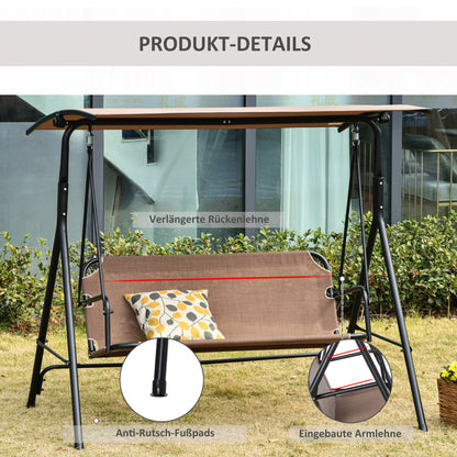 2-Seater Hollywood Swing Chair Outdoor Sun Lounger UV-Resistant High-Quality Metal Tube Adjustable Angle Brown
