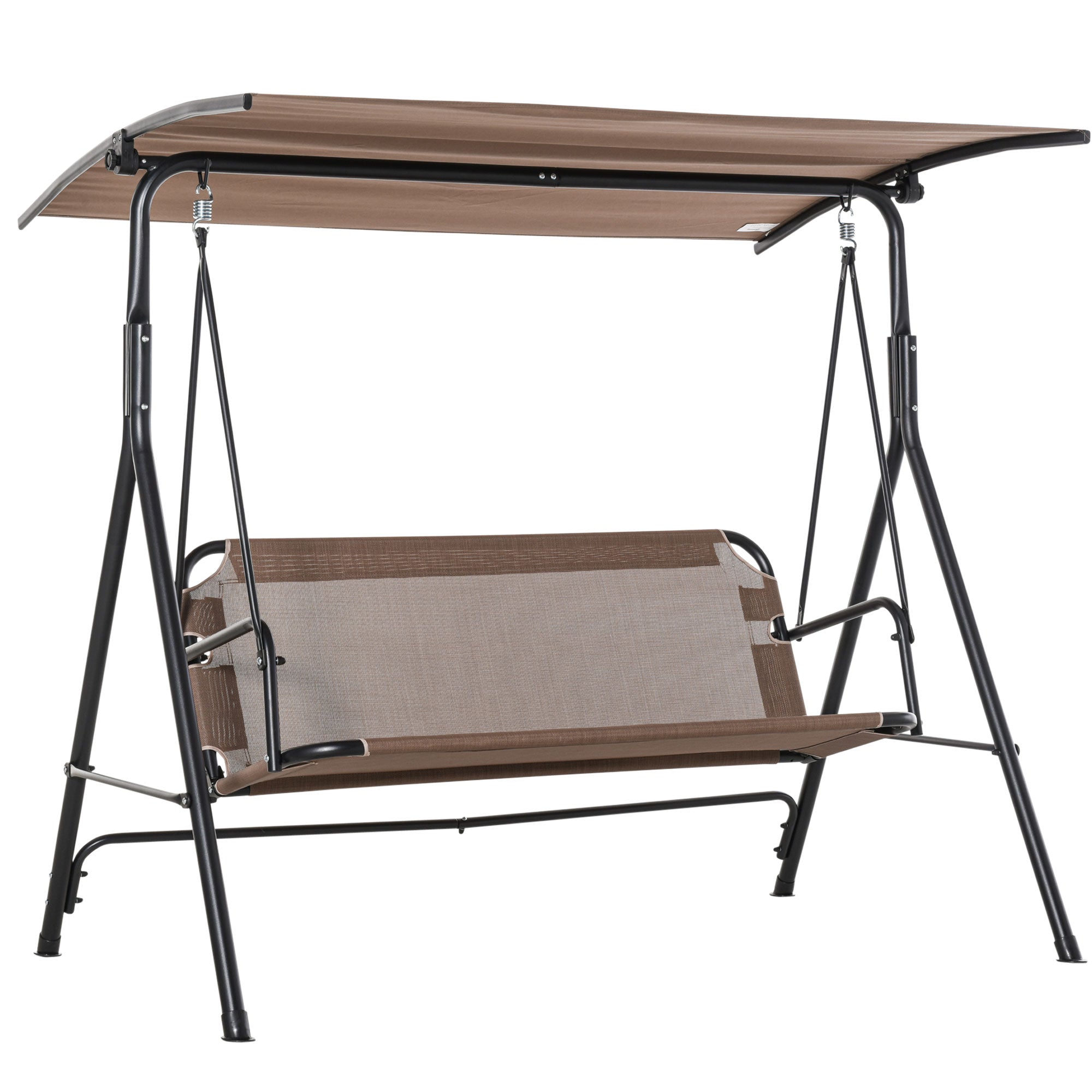 2-Seater Hollywood Swing Chair Outdoor Sun Lounger UV-Resistant High-Quality Metal Tube Adjustable Angle Brown