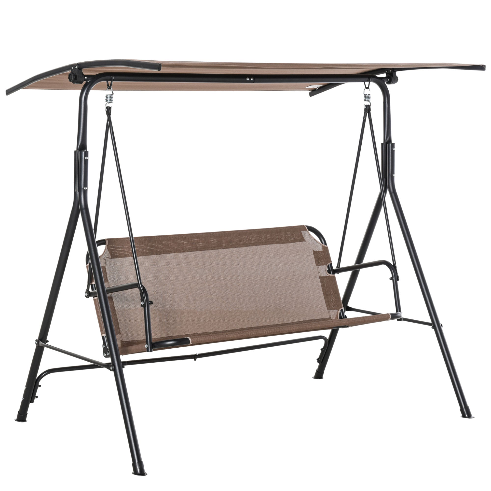 2-Seater Hollywood Swing Chair Outdoor Sun Lounger UV-Resistant High-Quality Metal Tube Adjustable Angle Brown