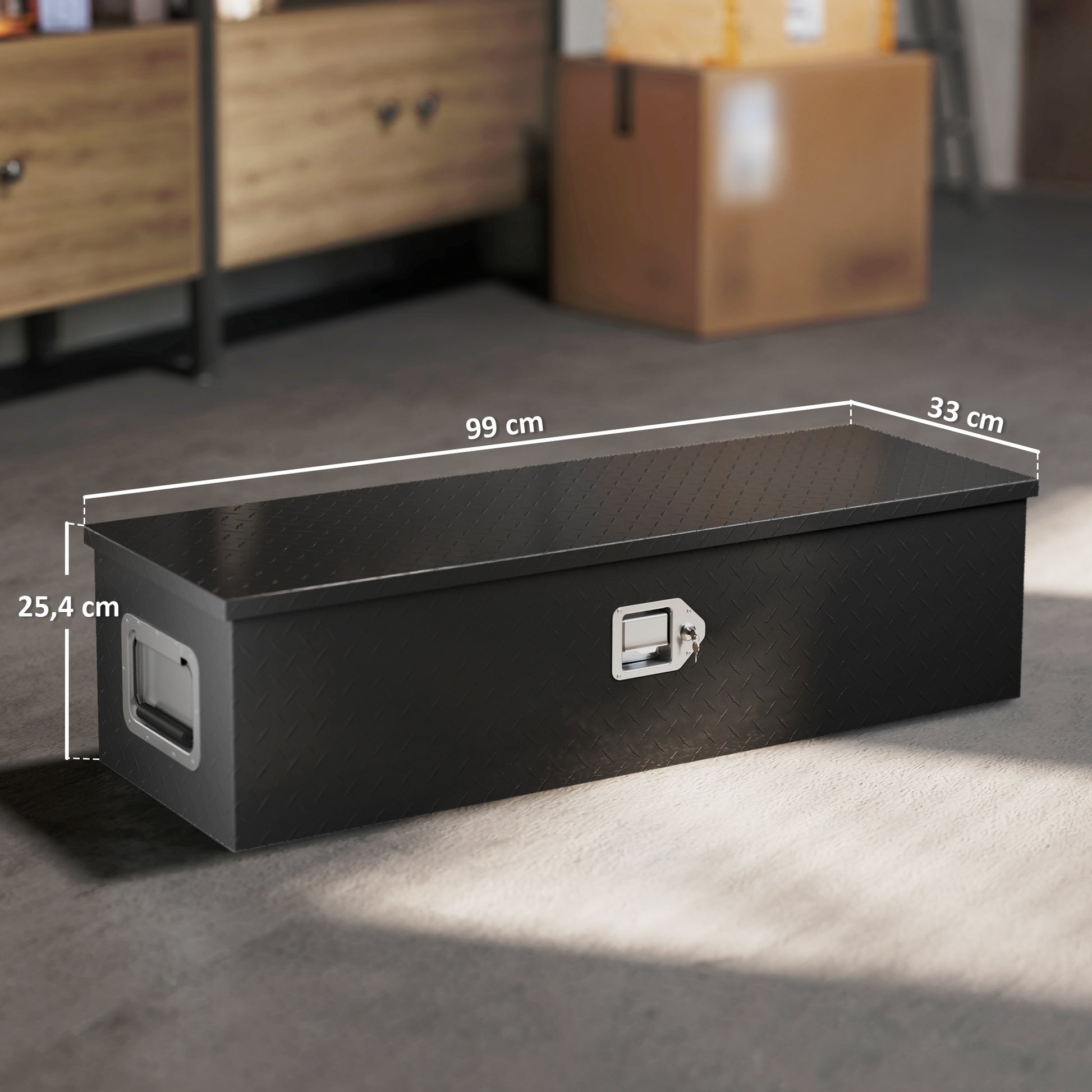 Tool Box Aluminum 99 x 33 x 25.4 cm Tool Case with Metal Closures Carry Handle Lock Keys, Organizer Tool Chest Plastic Toolbox Storage Box for Workshop