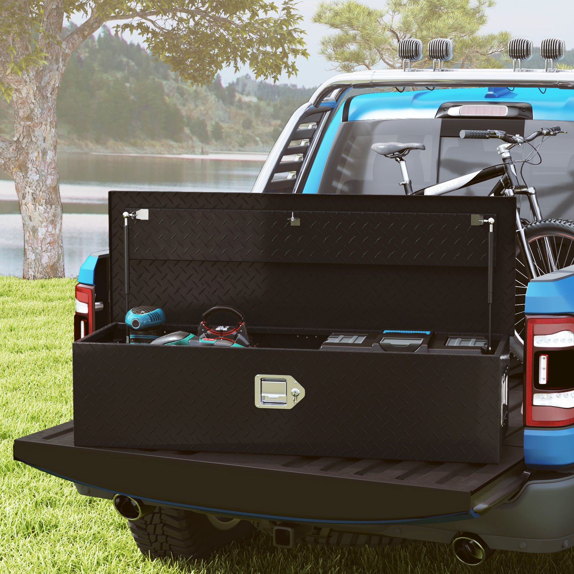Tool Box Aluminum 99 x 33 x 25.4 cm Tool Case with Metal Closures Carry Handle Lock Keys, Organizer Tool Chest Plastic Toolbox Storage Box for Workshop