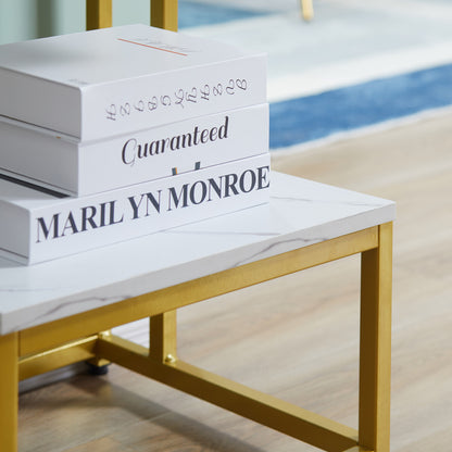 Modern Coffee Table Living Room Side Table Bedroom Stand End Table Design Golden Steel Structure White Marble-Like Shelf