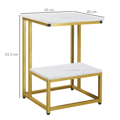 Modern Coffee Table Living Room Side Table Bedroom Stand End Table Design Golden Steel Structure White Marble-Like Shelf