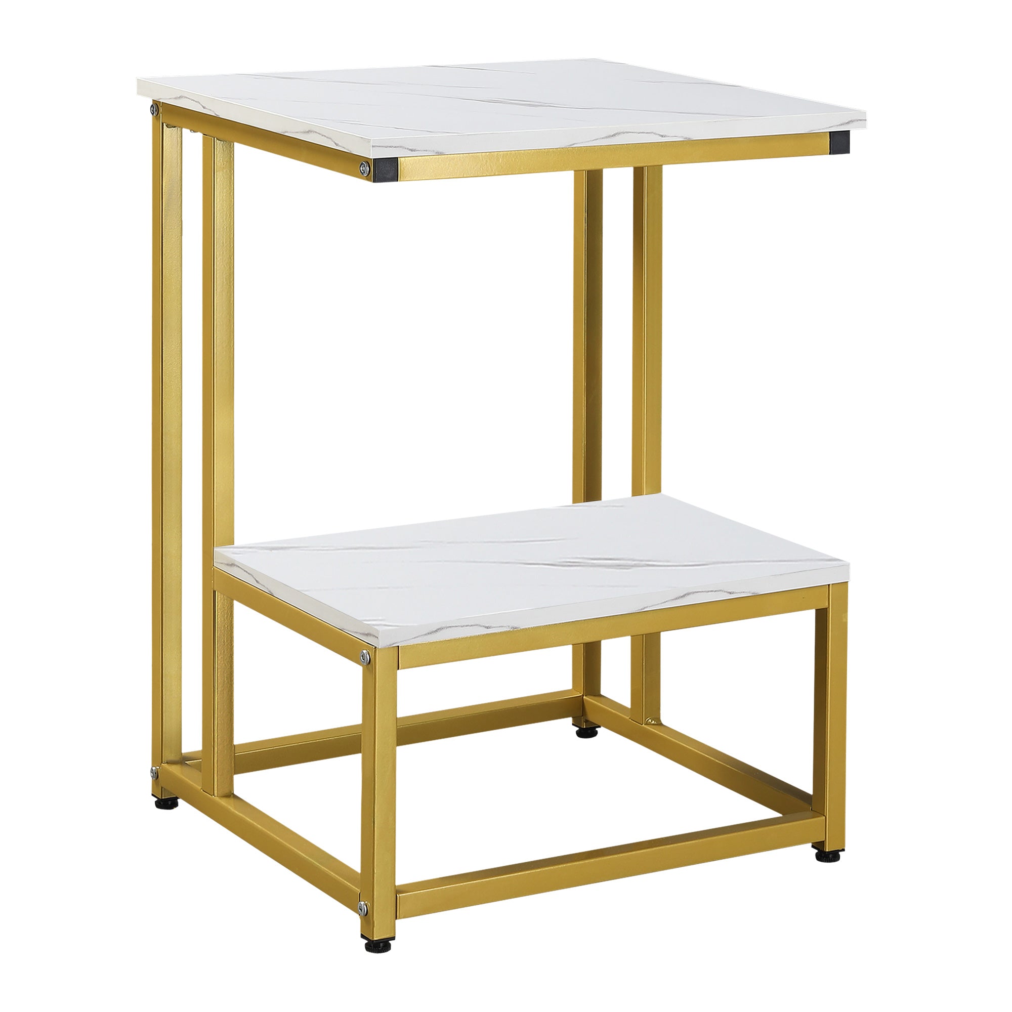 Modern Coffee Table Living Room Side Table Bedroom Stand End Table Design Golden Steel Structure White Marble-Like Shelf