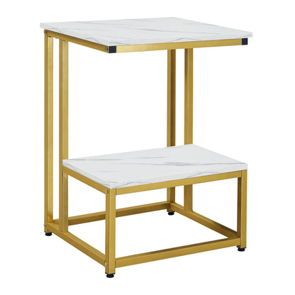Modern Coffee Table Living Room Side Table Bedroom Stand End Table Design Golden Steel Structure White Marble-Like Shelf
