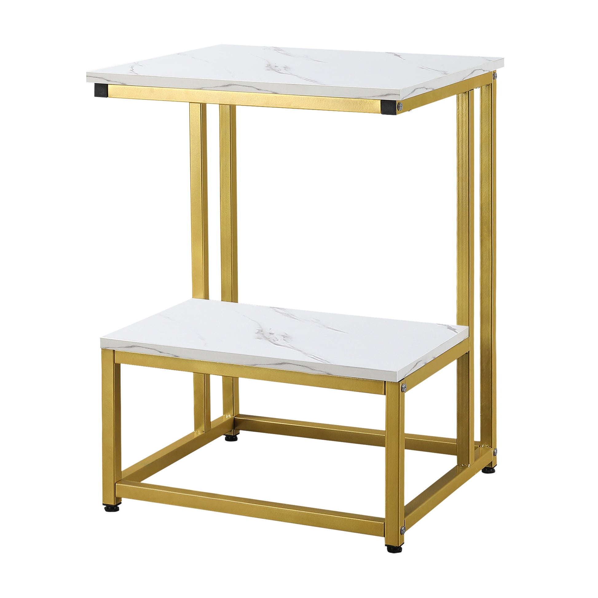 Modern Coffee Table Living Room Side Table Bedroom Stand End Table Design Golden Steel Structure White Marble-Like Shelf