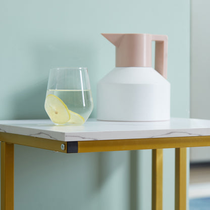 Modern Coffee Table Living Room Side Table Bedroom Stand End Table Design Golden Steel Structure White Marble-Like Shelf