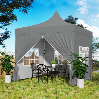 Pop-up Foldable Gazebo 3x3 m Foldable Canopy with 4 Anti-UV Side Walls Adjustable Height Robust Metal Frame and Carrying Bag for Camping Parties Gray