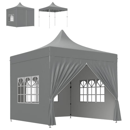 Pop-up Foldable Gazebo 3x3 m Foldable Canopy with 4 Anti-UV Side Walls Adjustable Height Robust Metal Frame and Carrying Bag for Camping Parties Gray