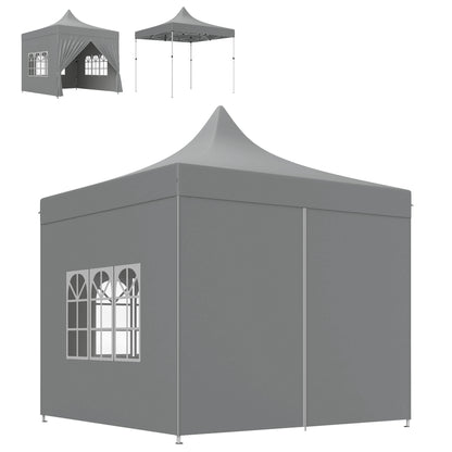 Pop-up Foldable Gazebo 3x3 m Foldable Canopy with 4 Anti-UV Side Walls Adjustable Height Robust Metal Frame and Carrying Bag for Camping Parties Gray