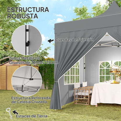 Pop-up Foldable Gazebo 3x3 m Foldable Canopy with 4 Anti-UV Side Walls Adjustable Height Robust Metal Frame and Carrying Bag for Camping Parties Gray