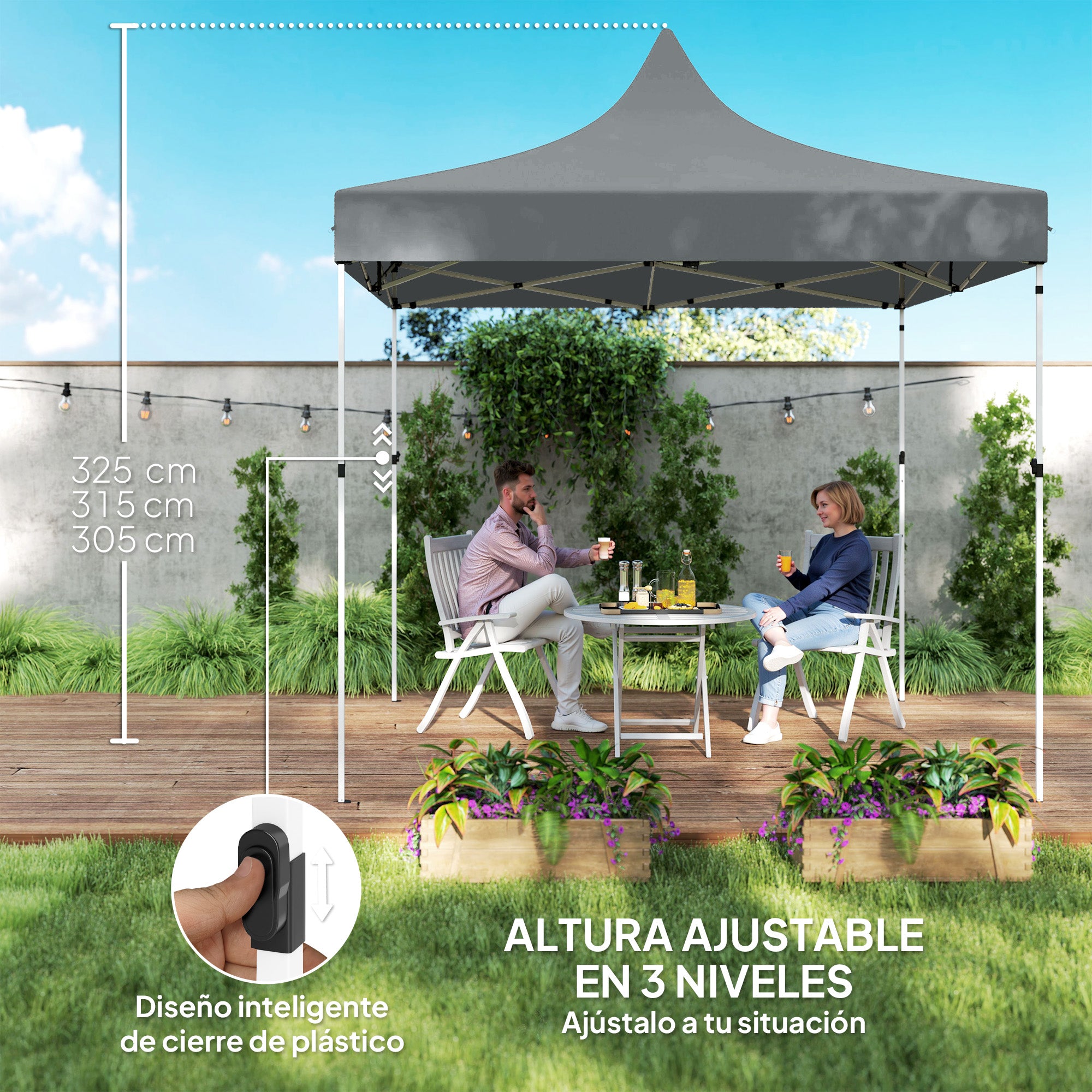 Pop-up Foldable Gazebo 3x3 m Foldable Canopy with 4 Anti-UV Side Walls Adjustable Height Robust Metal Frame and Carrying Bag for Camping Parties Gray