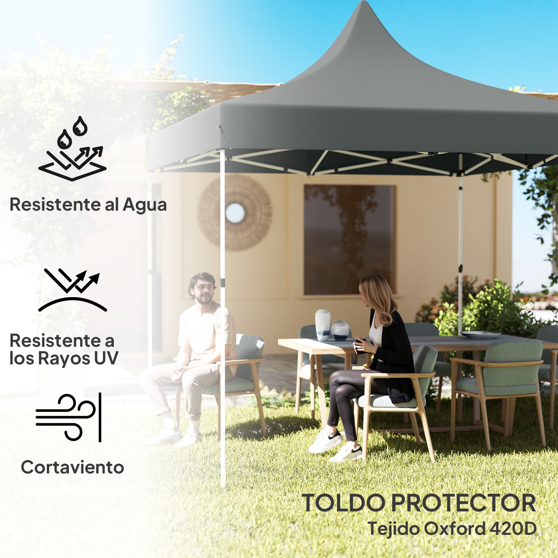 Pop-up Foldable Gazebo 3x3 m Foldable Canopy with 4 Anti-UV Side Walls Adjustable Height Robust Metal Frame and Carrying Bag for Camping Parties Gray