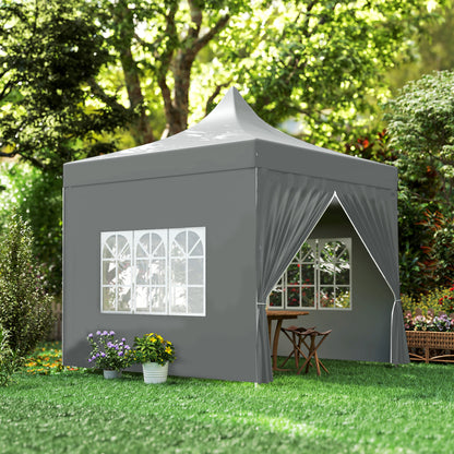 Pop-up Foldable Gazebo 3x3 m Foldable Canopy with 4 Anti-UV Side Walls Adjustable Height Robust Metal Frame and Carrying Bag for Camping Parties Gray