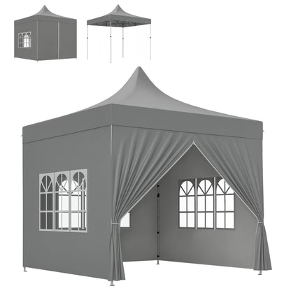 Pop-up Foldable Gazebo 3x3 m Foldable Canopy with 4 Anti-UV Side Walls Adjustable Height Robust Metal Frame and Carrying Bag for Camping Parties Gray
