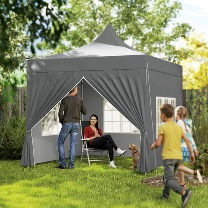 Pop-up Foldable Gazebo 3x3 m Foldable Canopy with 4 Anti-UV Side Walls Adjustable Height Robust Metal Frame and Carrying Bag for Camping Parties Gray