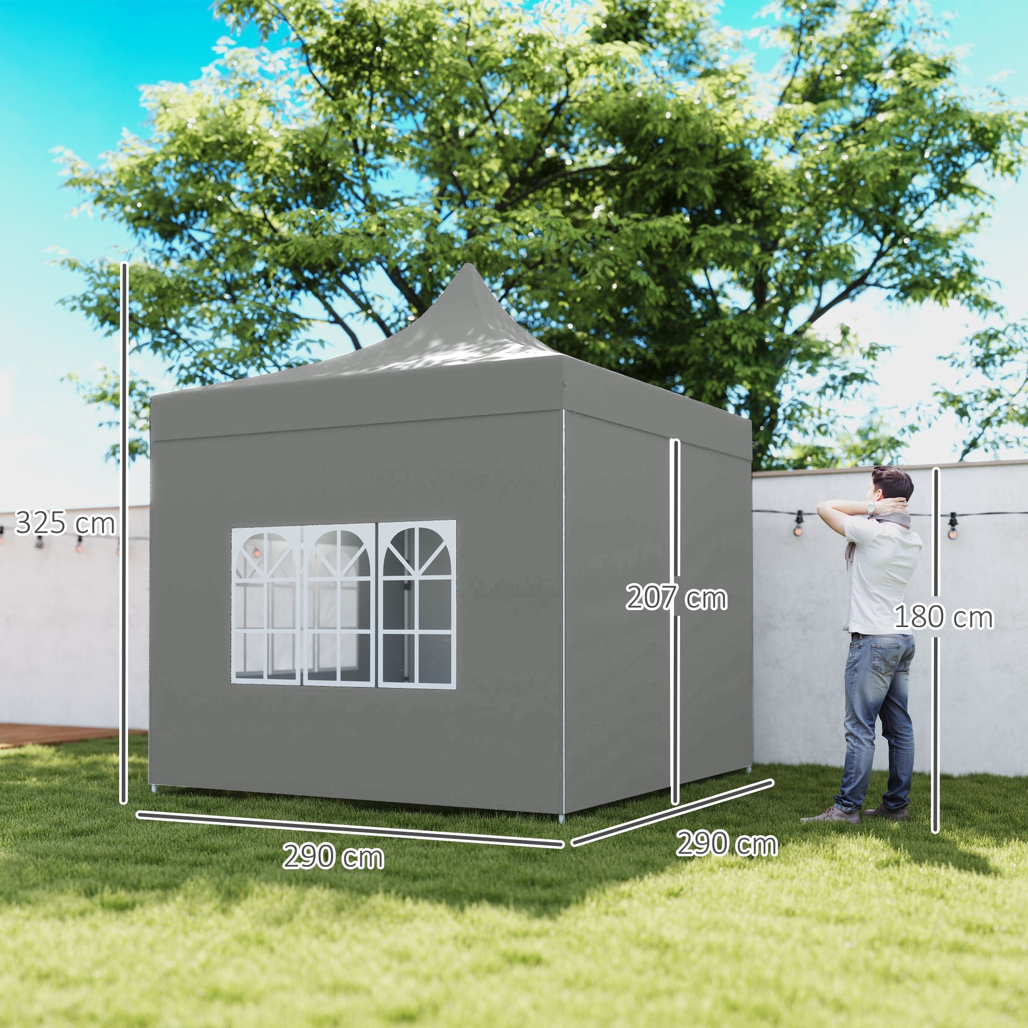 Pop-up Foldable Gazebo 3x3 m Foldable Canopy with 4 Anti-UV Side Walls Adjustable Height Robust Metal Frame and Carrying Bag for Camping Parties Gray