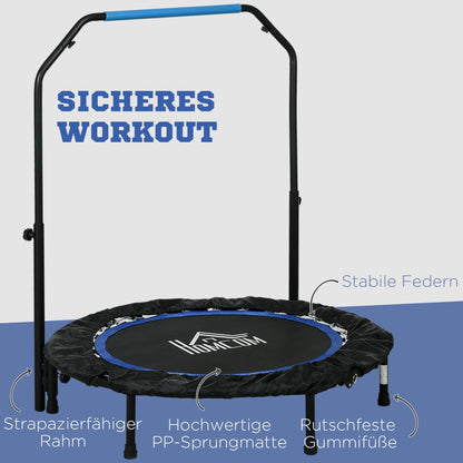 102 cm Fitness Trampoline, Foldable Mini Trampoline with Fourfold Adjustable Handlebar, Fitness Rebounder for Adults, up to 100 kg, Black+Blue