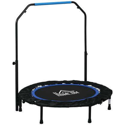 102 cm Fitness Trampoline, Foldable Mini Trampoline with Fourfold Adjustable Handlebar, Fitness Rebounder for Adults, up to 100 kg, Black+Blue