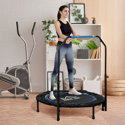 102 cm Fitness Trampoline, Foldable Mini Trampoline with Fourfold Adjustable Handlebar, Fitness Rebounder for Adults, up to 100 kg, Black+Blue