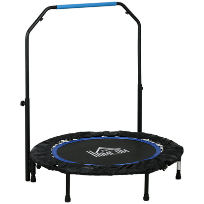 102 cm Fitness Trampoline, Foldable Mini Trampoline with Fourfold Adjustable Handlebar, Fitness Rebounder for Adults, up to 100 kg, Black+Blue