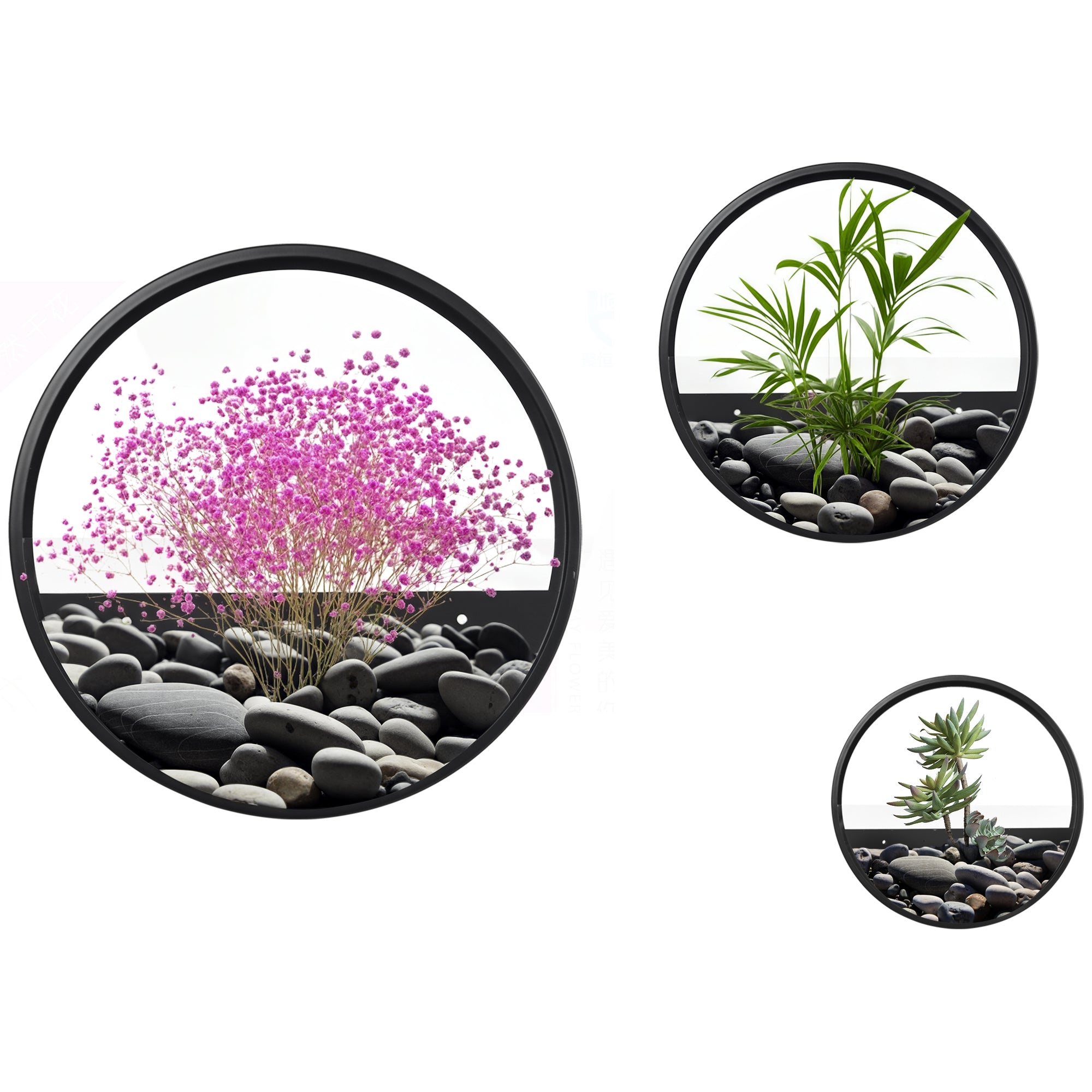 3-Piece Set Planters, Wall Planter, Plant Container for Succulents, Cacti, Wall Vase for Garden, Living Room, Steel, Black