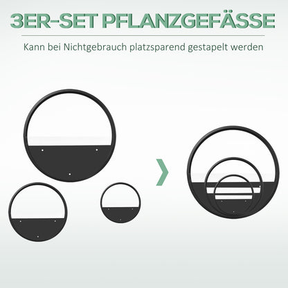 3-Piece Set Planters, Wall Planter, Plant Container for Succulents, Cacti, Wall Vase for Garden, Living Room, Steel, Black