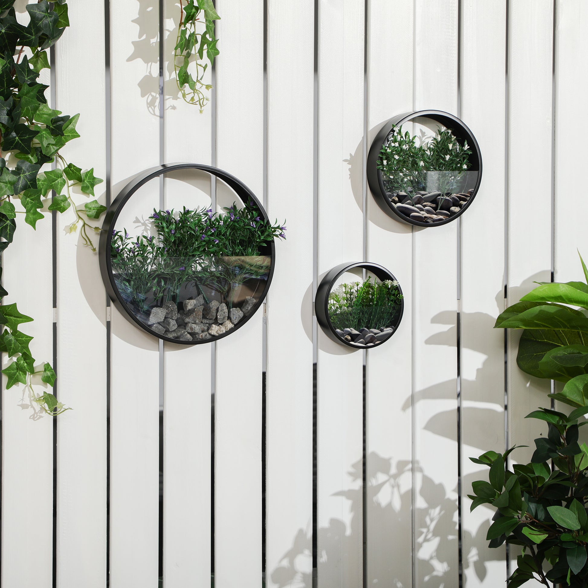 3-Piece Set Planters, Wall Planter, Plant Container for Succulents, Cacti, Wall Vase for Garden, Living Room, Steel, Black
