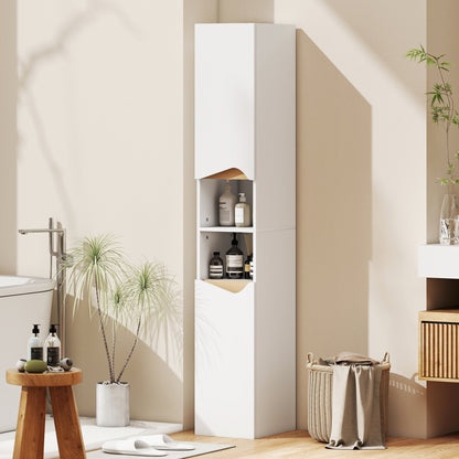 Tall Narrow Bathroom Cabinet, 2-Door Storage with Open Compartments & Adjustable Shelves, Space-Saving 11.8 x 13.6 x 71.1 in (30 x 34.6 x 180.5 cm), White