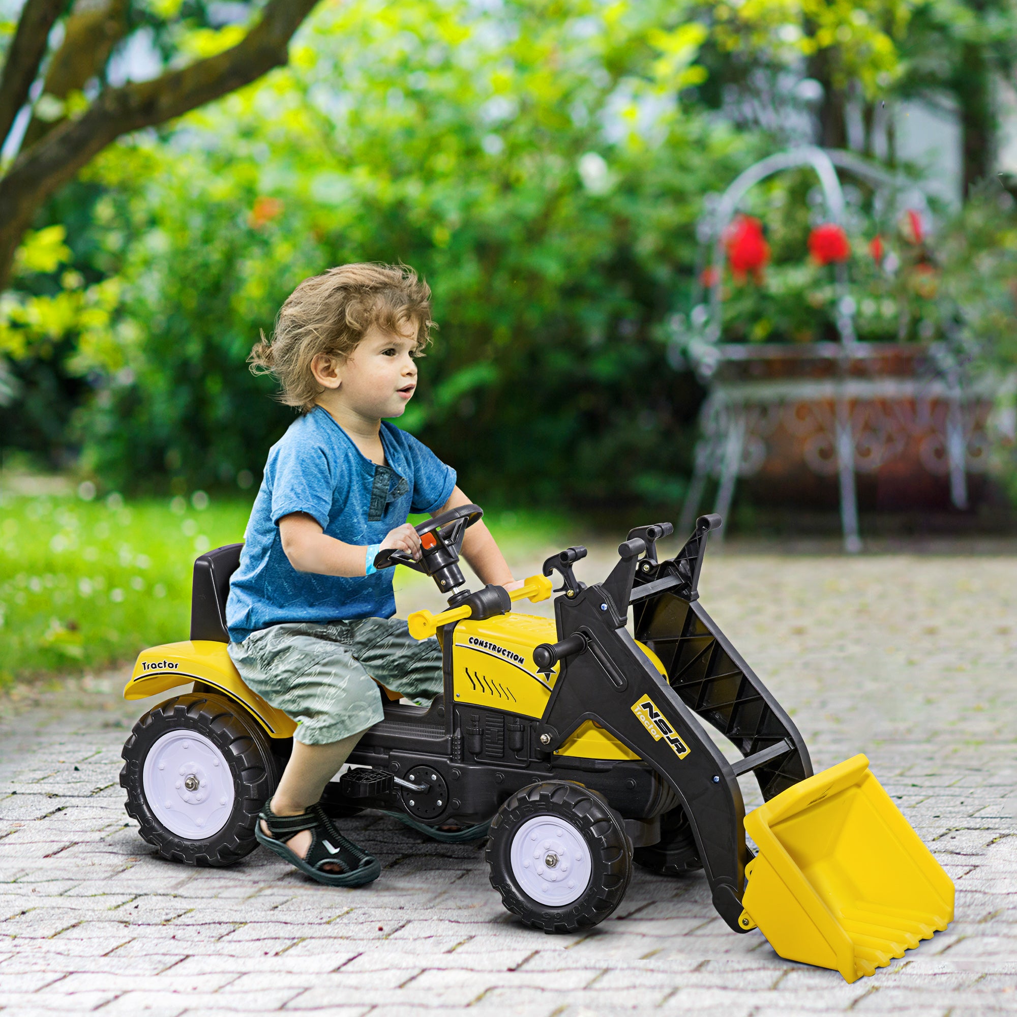 Seat Excavator with Storage Compartment, Ride-On Excavator with Shovel, Pedal Tractor, Sand Excavator Slider Vehicle, Children's Excavator, Slider Excavator, Shovel Excavator for 3-Year-Olds, Yellow+Black